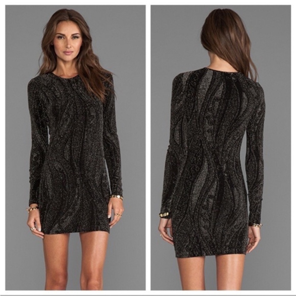 Torn Ronny Kobo Zoe Black Silver Metallic
Bodycon Knit Mini Dress M Long Sleeve